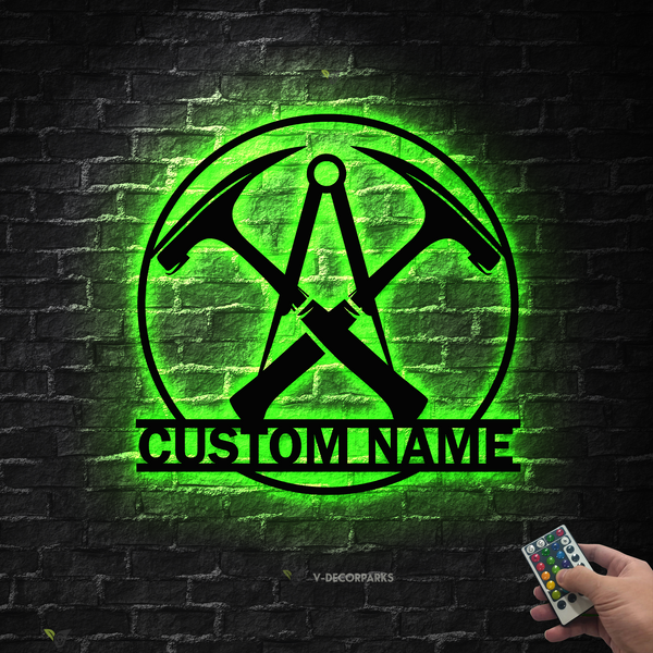 Custom Work Repairs Roofs Metal Wall Art Led Lights, Personalized Roofer Metal Name Sign, Roofing Construction Metal Sign Art Home Decor