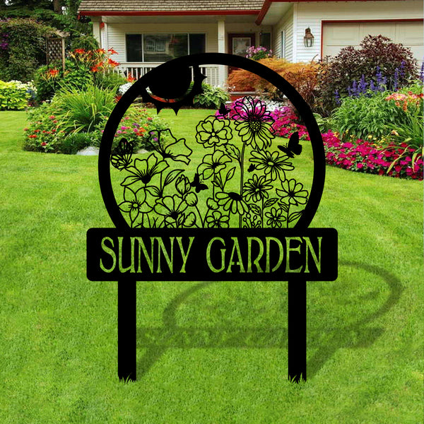 Personalized Flowers Garden Metal Sign With Stakes, Custom Name Gardener Metal Yard Sign, Gardening Metal Plaque Stake, Garden Family Name Sign