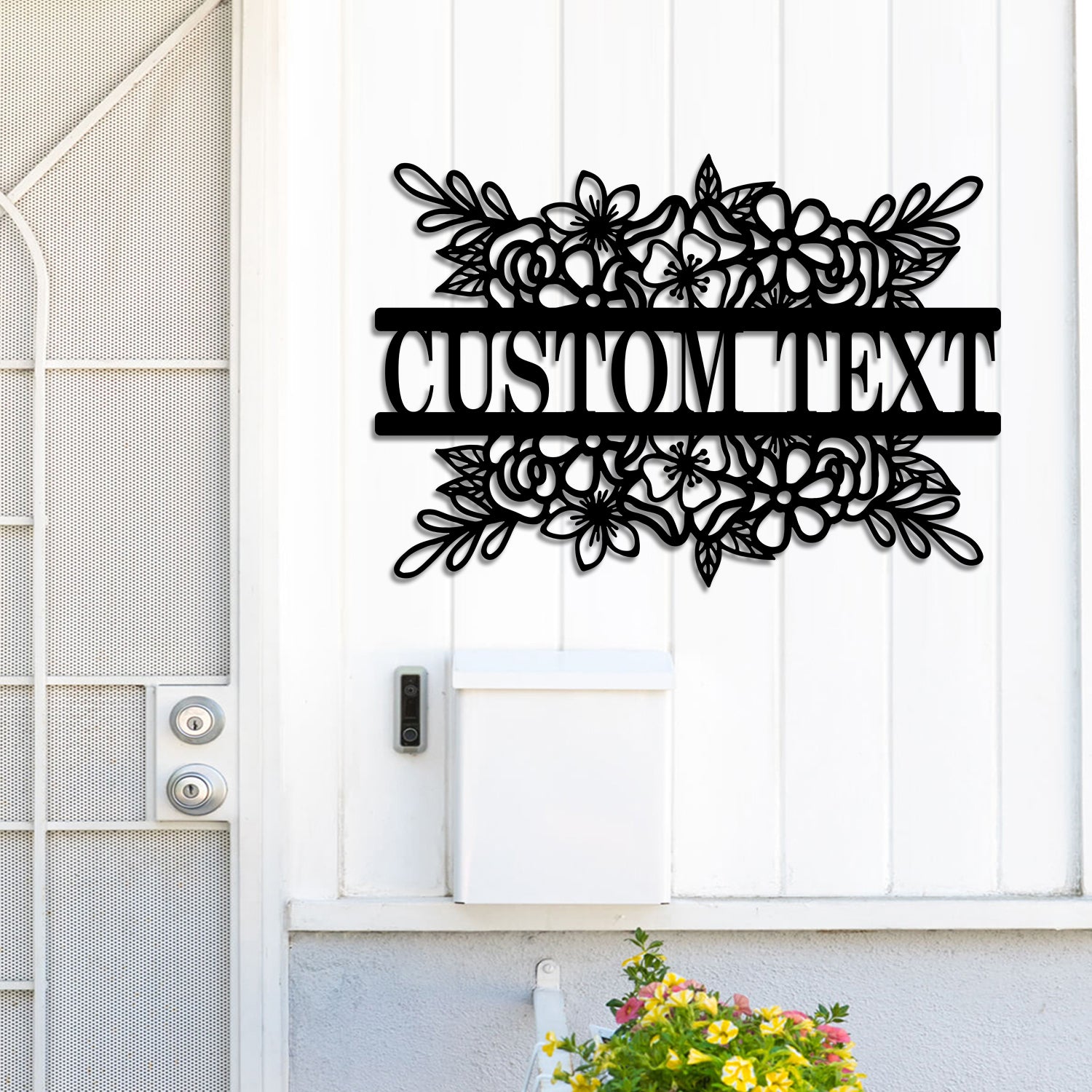 Custom Flower Bouquet Monogram Metal Sign, Personalized Flower Border ...
