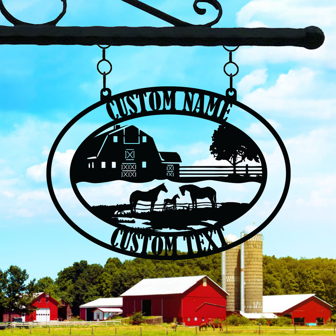 Custom Horse Ranch Barn Metal Entrance Sign, Personalized Horse Farm Metal Wall Hanging Sign, Metal Horse Ranch Farmhouse Outdoor Decor