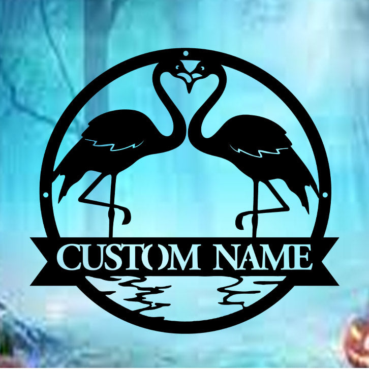 Custom Couple Flamingo Metal Sign, Flamingo Metal Wall Art, Flamingo Housewarming Gift, Metal Flamingos Sign Wedding Gift