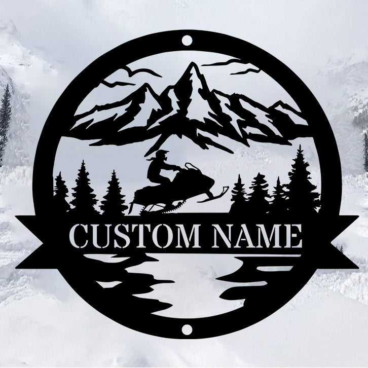 Custom Name Snowmobile Metal Sign, Snowmobile Jump Metal Wall Art, Riding Snowmobile Metal Name Sign, Winter Sport Cabin Decor, Mancave Sign