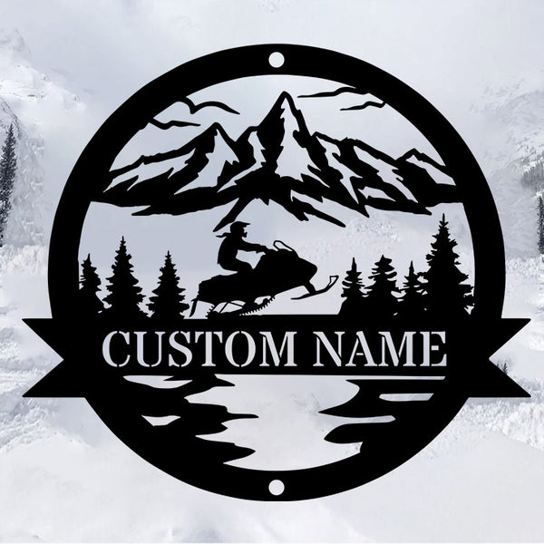 Custom Name Snowmobile Metal Sign, Snowmobile Jump Metal Wall Art, Riding Snowmobile Metal Name Sign, Winter Sport Cabin Decor, Mancave Sign
