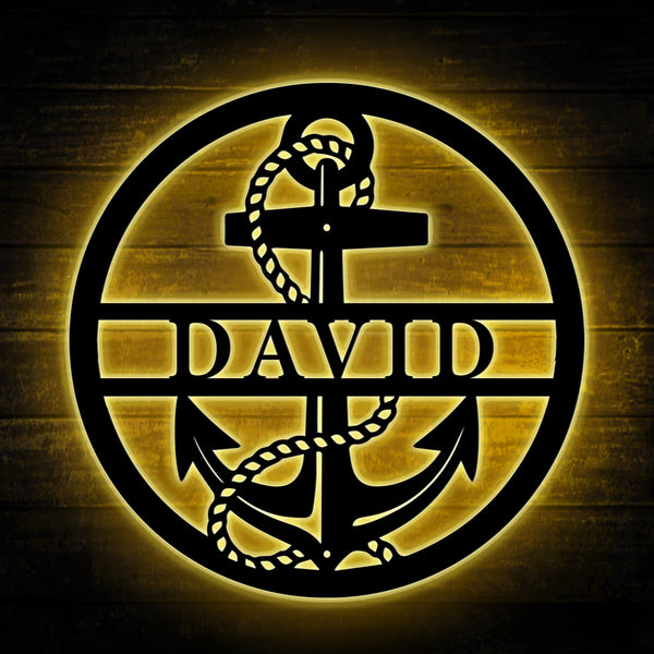 Personalized Anchor Metal Sign With Led Lights, Custom Anchor Sailor Name Metal Sign, Anchor Metal Led Sign, Beach House Front Porch Metal Decor