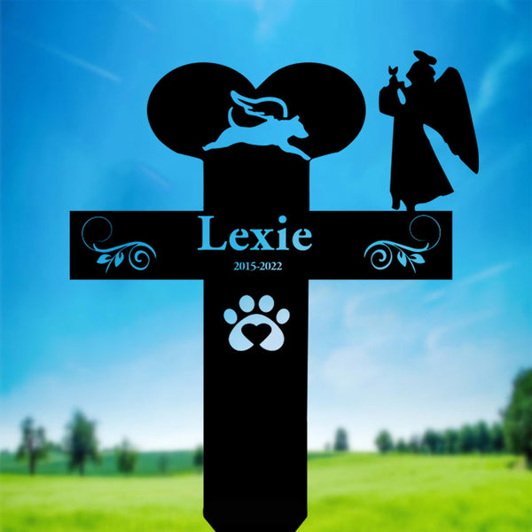 Personalized Angel Dog Memorial Cross Metal Stake, Dog Memorial Plaque Metal Garden Stake, Pet Cross Metal Grave Marker, Dog Remembrance Sign