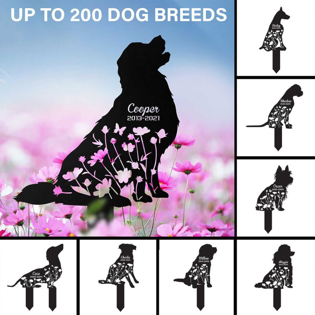 Personalized Dog Memorial Metal Garden Stake, Custom Floral Dog Metal Grave Marker, Pet Loss Metal Remembrance Stake, Dog Memorial Metal Yard Sign
