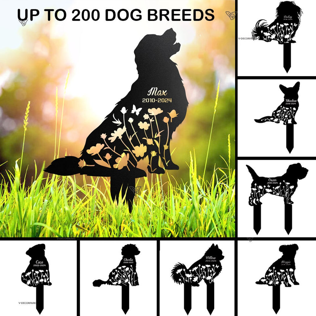 Custom Floral Dog Memorial Metal Garden Stake, Personalized Dog Loss Metal Grave Marker, Dog Memorial Metal Yard Sign, Pet Loss Remembrance Stake