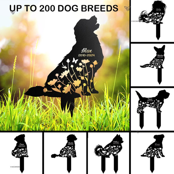 Custom Floral Dog Memorial Metal Garden Stake, Personalized Dog Loss Metal Grave Marker, Dog Memorial Metal Yard Sign, Pet Loss Remembrance Stake