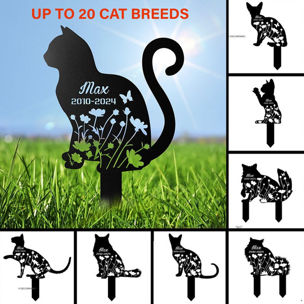 Personalized Floral Cat Memorial Metal Stake, Custom Cat Metal Garden Stake, Pet Loss Grave Marker, Cat Lover Metal Yard Sign, Remembrance Stake