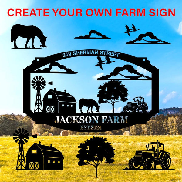 Personalized Name Your Farm Metal Sign, Custom Family Name Farmhouse Metal Sign, Farm Barn Ranch Sign, Farmhouse Metal Entrance Sign Outdoor Decor