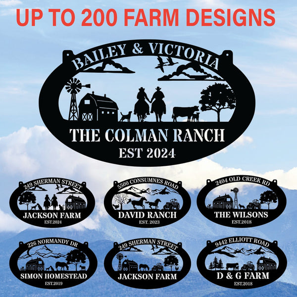 Personalized Farmhouse Metal Entrance Sign, Custom Family Name Farmhouse Metal Sign, Farm Barn Ranch Metal Sign, Metal Farm Sign Outdoor Decor