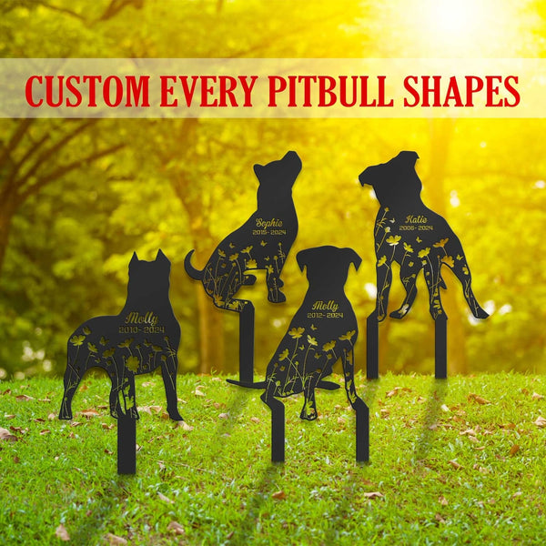 Custom American Pitbull Dog Memorial Metal Yard Sign, Personalized Pit Bull Metal Garden Stake, Pet Loss Metal Grave Marker, Remembrance Stake