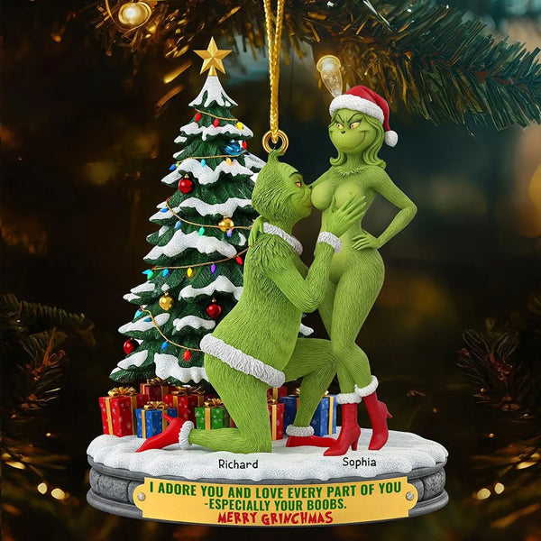 Personalized Naughty Green Couple Ornament | Funny Grinchmas Christmas Ornament, Custom Name Holiday Decoration, Sexy Gift for Husband Wife