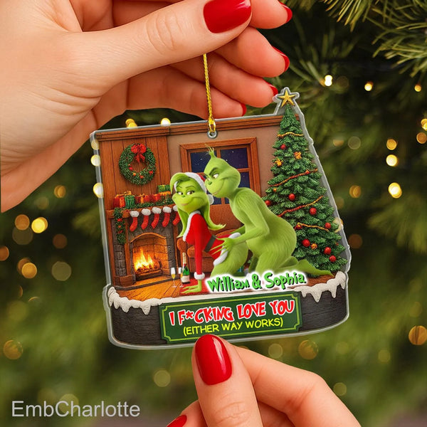 Personalized Naughty Grinch Couple Acrylic Ornament - Funny Christmas Gift