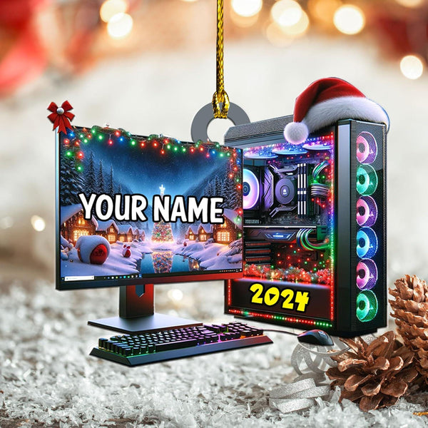Custom Gaming Computer Ornament, Personalized Pc Xmas Tree Gift, Gamer Keepsake & Computer Lover Decoration