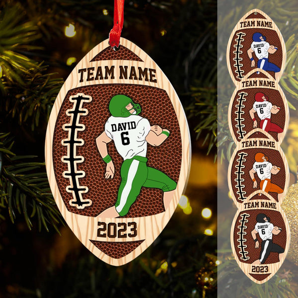 American Football Player Ornament 2025, Custom Two-layer Wood Design, Personalized Sports Keepsake Gift