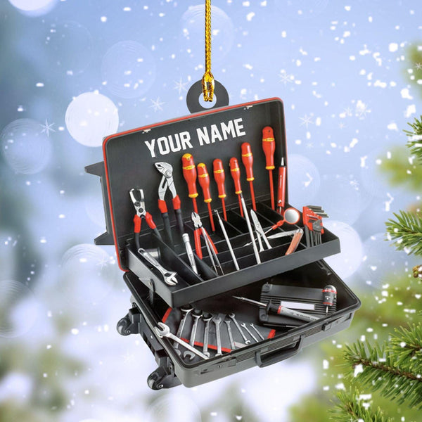 Mechanic Tool Box Ornament, Garage Repair Xmas Tree Gift, Custom Mechanic Keepsake Decoration