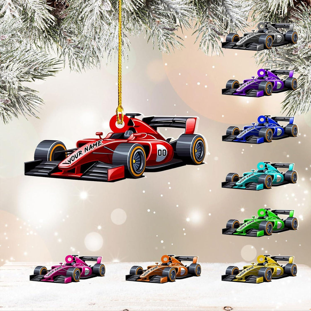 Personalized Race Car Ornament, Custom Christmas Tree Hanging Decor, Holiday Gift For Race Car Lovers