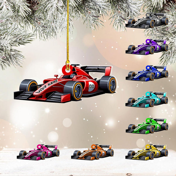 Personalized Race Car Ornament, Custom Christmas Tree Hanging Decor, Holiday Gift For Race Car Lovers