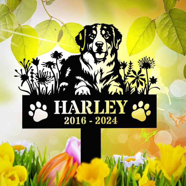 Bernese Mountain Garden Stake Sign, Custom Dog Memorial Stake, Bernese Mountain Dog Name Sign, Pet Grave Marker, Pet Loss Gift, Garden Decor