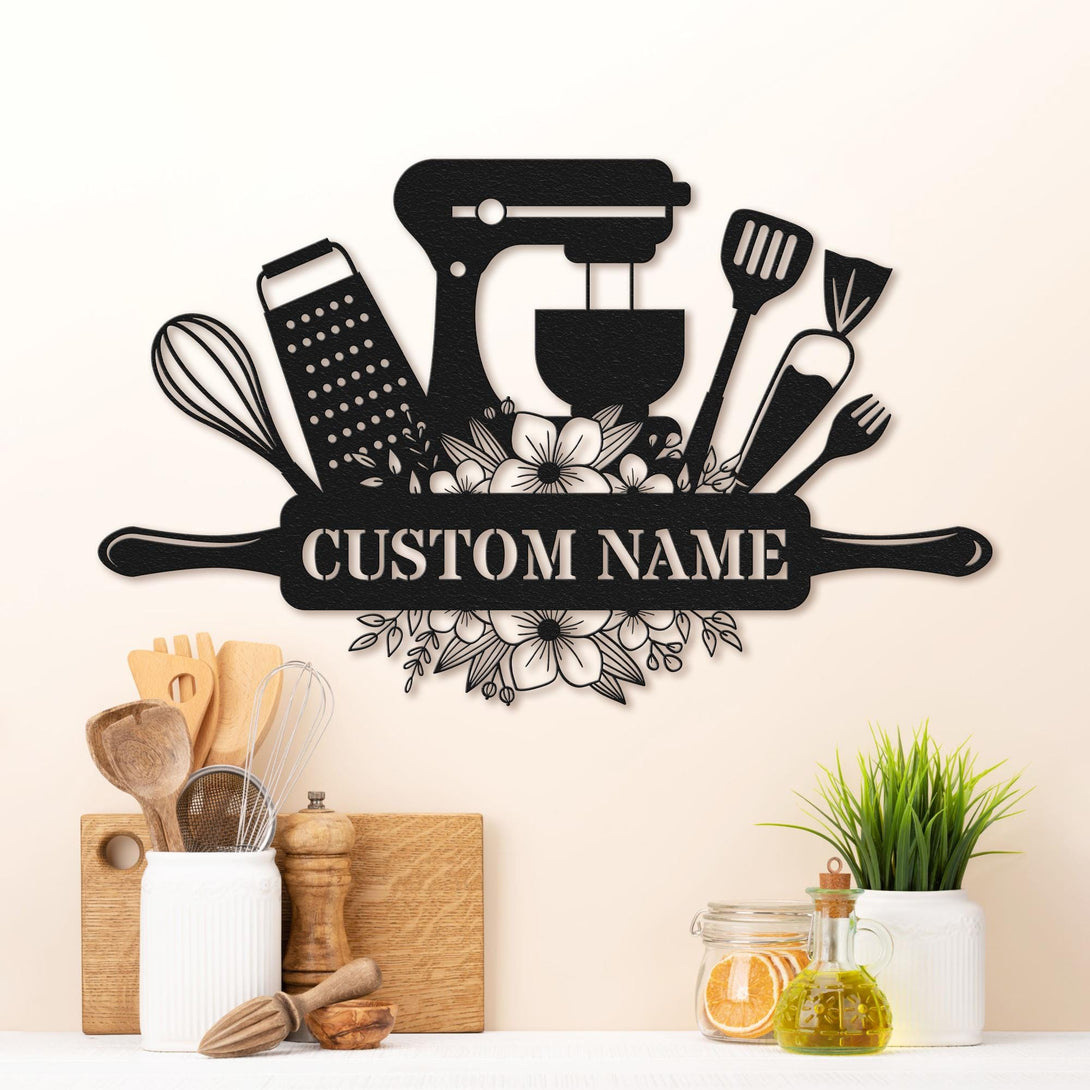 Custom Baking Metal Wall Art, Personalized Baker Name Sign Decoration Hanging For Home, Baker Sign, Baker Gift, Kitchen Decor Gift, Baking