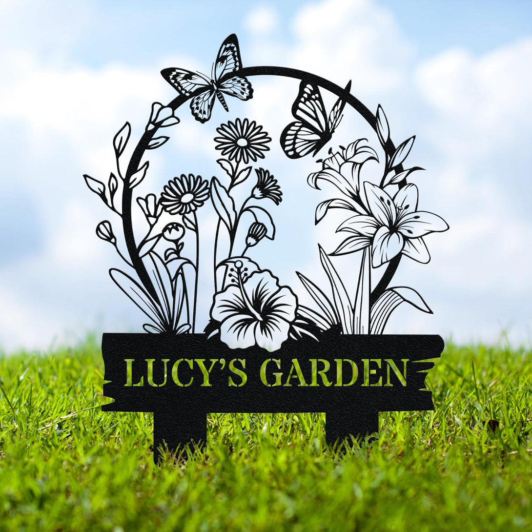 Custom Metal Garden Sign, Flower Sign With Stakes, Custom Garden Name Sign, Outdoor Metal Sign, Garden Decor, Garden Gift, Housewarming Gift