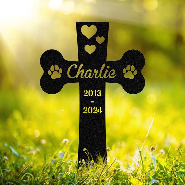 Custom Pet Metal Memorial Stake, Dog Paw Prints Grave Marker, Custom Dog Cat Loss Gift, Cross Garden Stake For Loss Of Pet, Dog Mom Gift