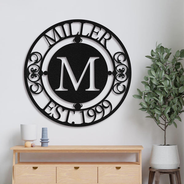 Last Name Metal Sign, Metal Wall Art, Custom Initial Sign, Family Name Sign, Metal Initial Door Hanger, Wedding Gift, Metal Monogram Sign