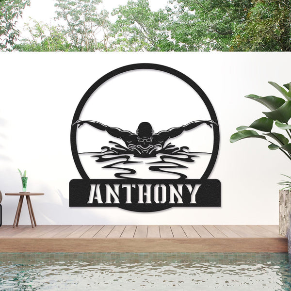 Custom Swimming Metal Wall Art Led Light, Swimming Pool Sign, Custom Swimming Butterfly Stroke Swim Team Name Sign Birthday Gift, Home Decor