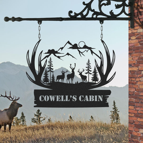Personalized Metal Deer Cabin Sign, Deer Hunter Gift, Cabin Decor, Custom Hunting Sign, Personalized Last Name Sign, Outdoor Lodge Decor