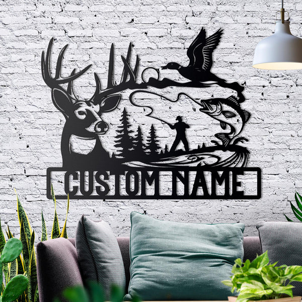 Hunting And Fishing Metal Sign, Custom Hunting Metal Sign, Metal Name Sign, Cabin Name Sign, Custom Outdoor Wall Art, Rustic Cabin Decor