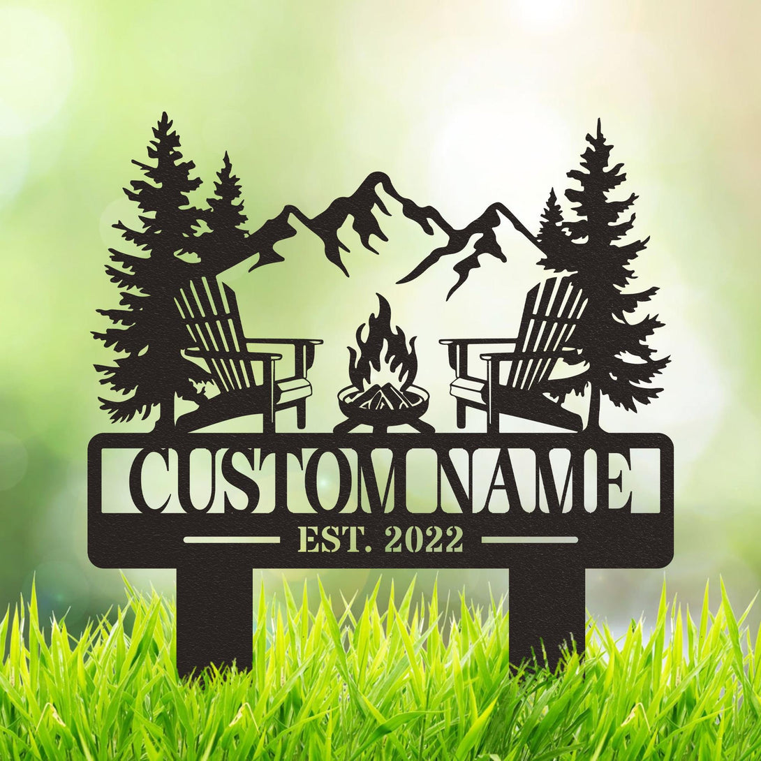 Custom Campfire Metal Sign With Stakes, Custom Outdoor Decor Cabin Sign, Camp Decor, Outdoor Life Lovers Gift, Camper Decor, Campsite Sign