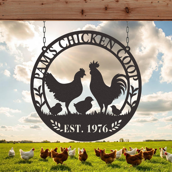 Personalized Chicken Farm Sign, Custom Chicken Farm Metal Sign, Chicken Coop Sign, Farm Coop Sign, Family Name Chicken Coop Sign Mothers Day