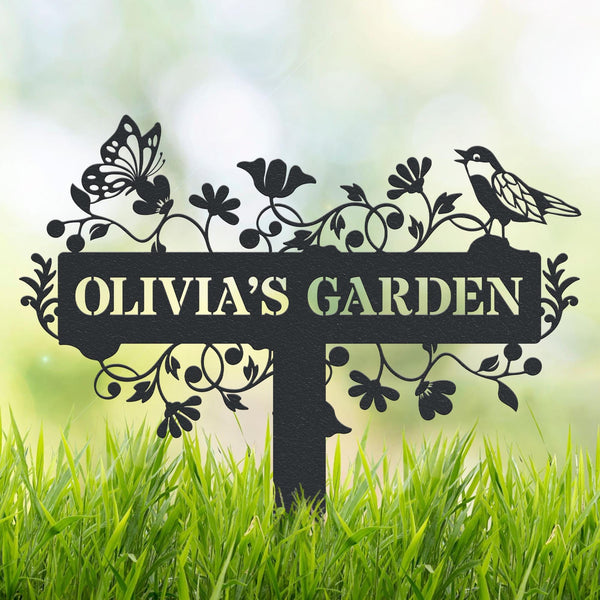 Custom Metal Garden Decor, Bird With Flower Garden Sign, Flower Garden Sign, Personalized Garden Sign, Custom Garden Name Sign, Home Gift