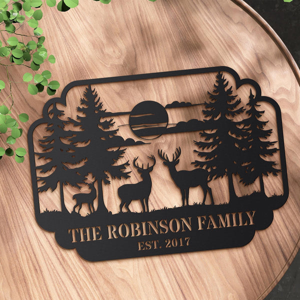 Custom Deer Family Name Sign, Custom Deer Forest Metal Sign, Deer Sign, Farmhouse Decor, Farm Sign,outdoor Sign,turkey Deer Buck Metal