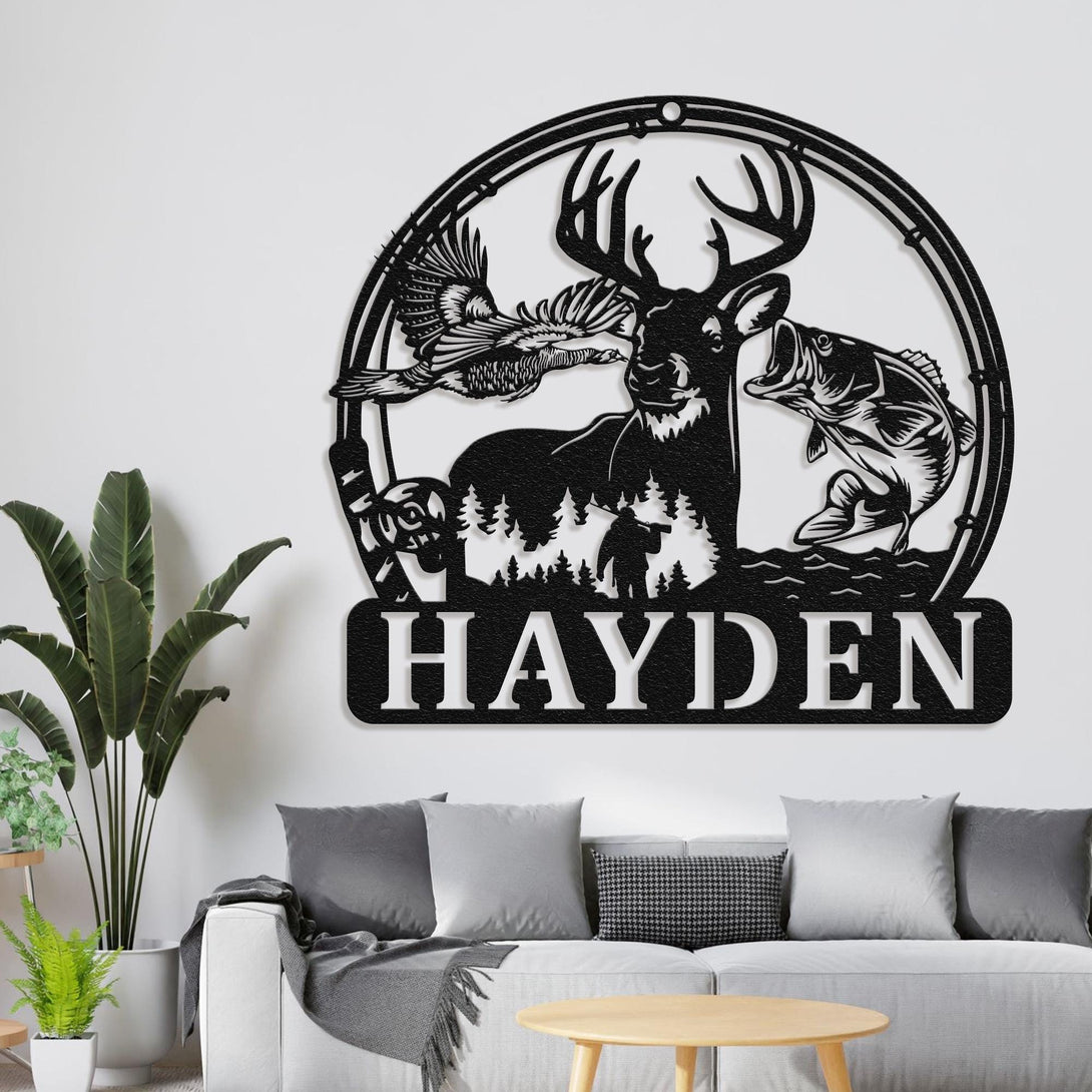 Custom Hunter Name Metal Led Sign, Custom Deer Turkey And Bass Fishing Wall Art, Hunting Sign, Home Decor Cabin Decoration, Birthday Gift