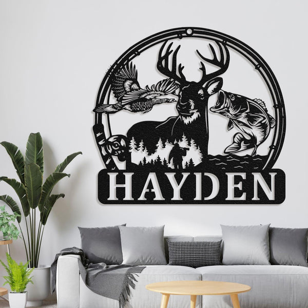 Custom Hunter Name Metal Led Sign, Custom Deer Turkey And Bass Fishing Wall Art, Hunting Sign, Home Decor Cabin Decoration, Birthday Gift