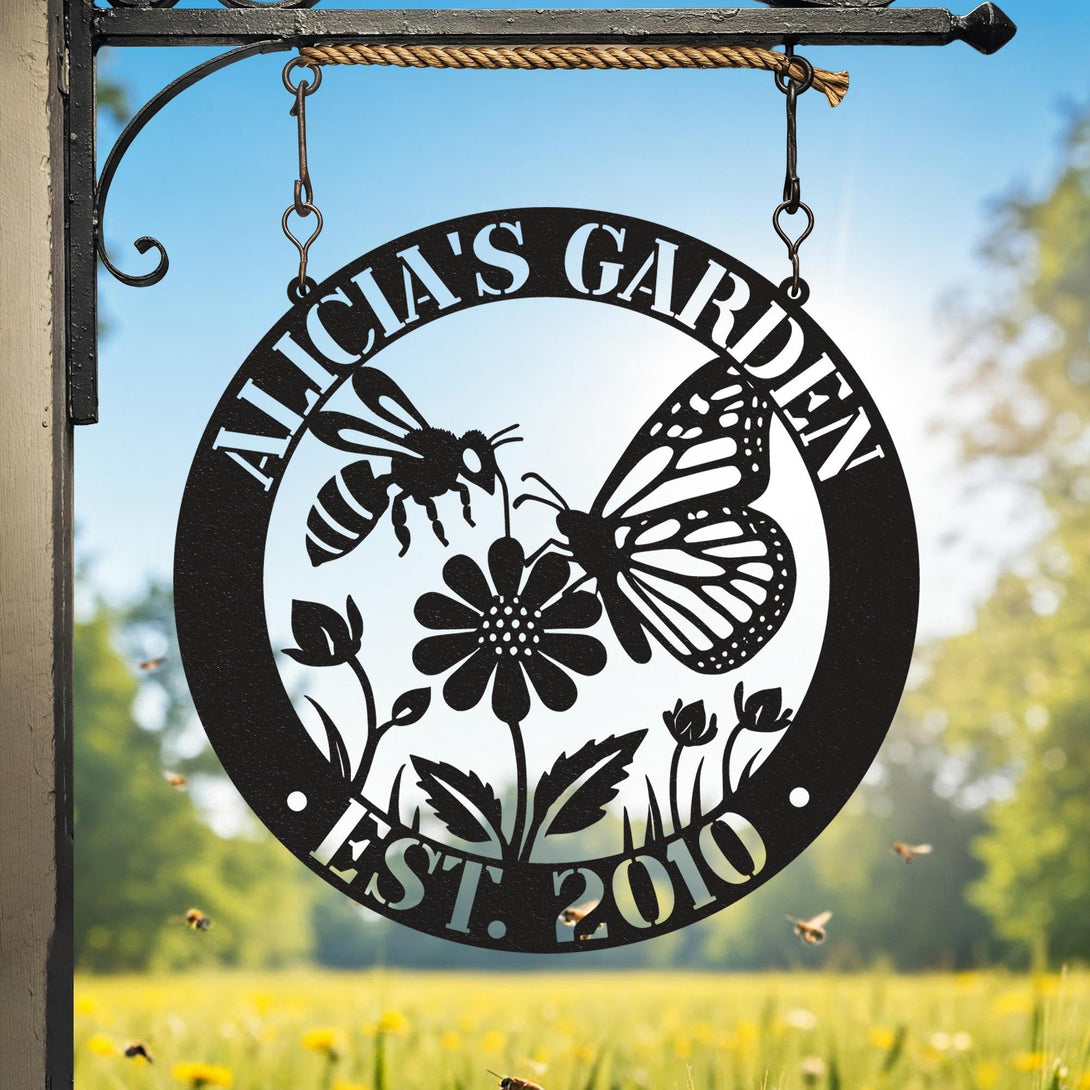 Personalized Grandma&#39;s Butterfly Garden Metal Sign, Butterfly & Bee Metal Garden Sign, Gardener Name Sign, Butterfly Garden Art Garden Decor