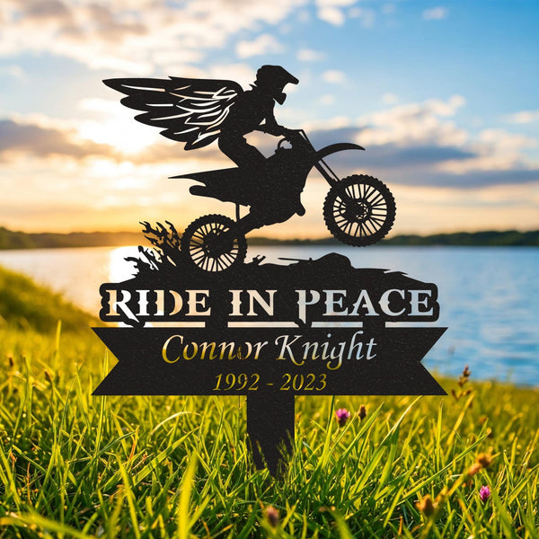 Custom Biker Motocycle Rider Memorial Stake, Custom Memorial Stake, Sympathy Sign, Ride In Peace Metal Grave Marker, Remembrance Stake