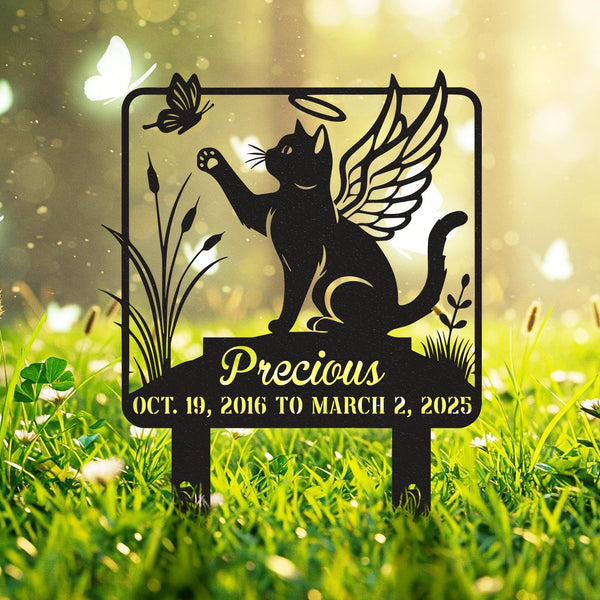 Custom Cat Garden Memorial Stake, Cat Memorial With Wings Cat Grave Marker, Metal Garden Stake, Garden Decor, Cat Loss Gift, Sympathy Sign