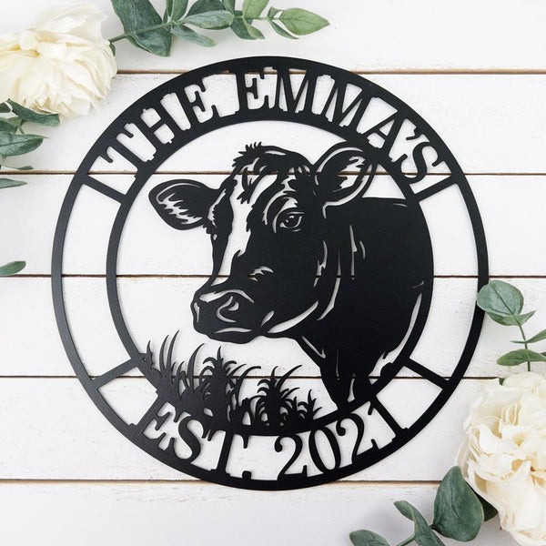 Custom Cow Farm Metal Sign, Personalized Metal Ranch Decor, Farmhouse Sign, Custom Barn Sign, Cow Metal Wall Art With Family Name