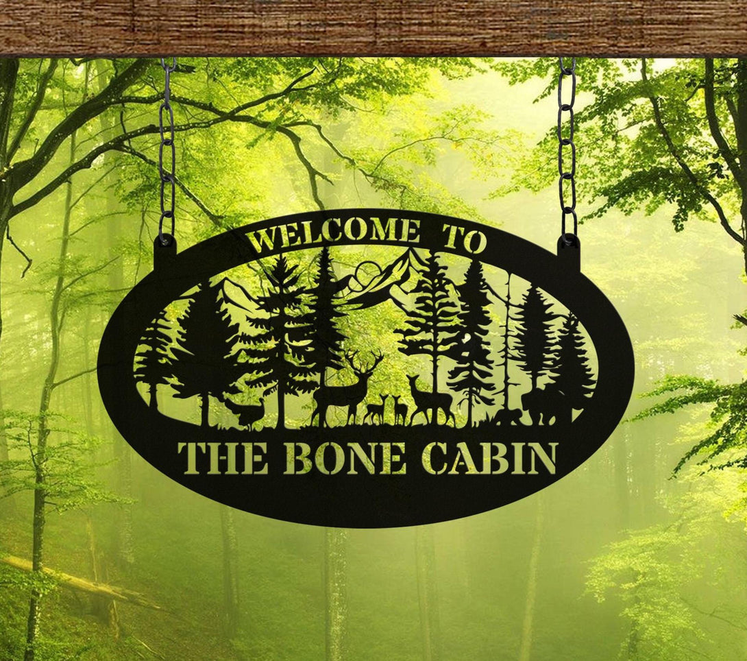 Personalized Deer Metal Cabin Sign, Outdoor Hunter Hunting, Custom Family Name Door Hanger, Gift For Deer Hunter, Cabin Decor, Outdoor Sign