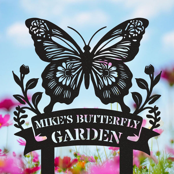 Personalized Metal Butterfly Garden Stake, Butterfly Flower Sign, Custom Garden Name Sign,butterfly Decor, Gift For Mom Butterfly Garden Art