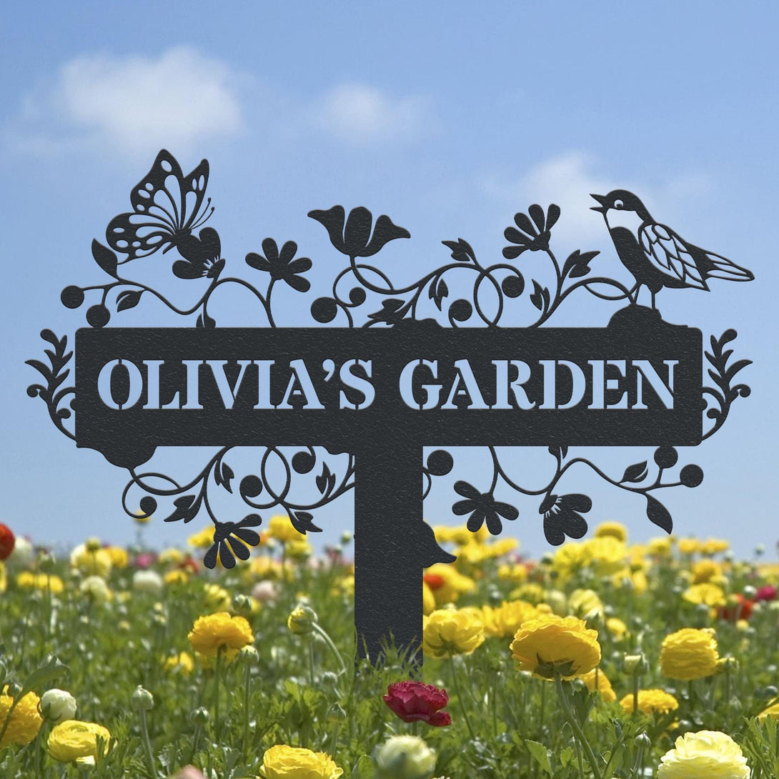 Custom Bird With Flower Garden Sign, Flower Garden Sign, Metal Garden Decor, Personalized Garden Sign, Custom Garden Name Sign, Home Gift