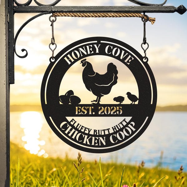 Custom Farm Chicken Metal Sign, Personalized Hen House Decor, Custom Chicken Coop Metal Sign, Fluffy Butt Hut Sign, Hen And Chicks Coop Sign