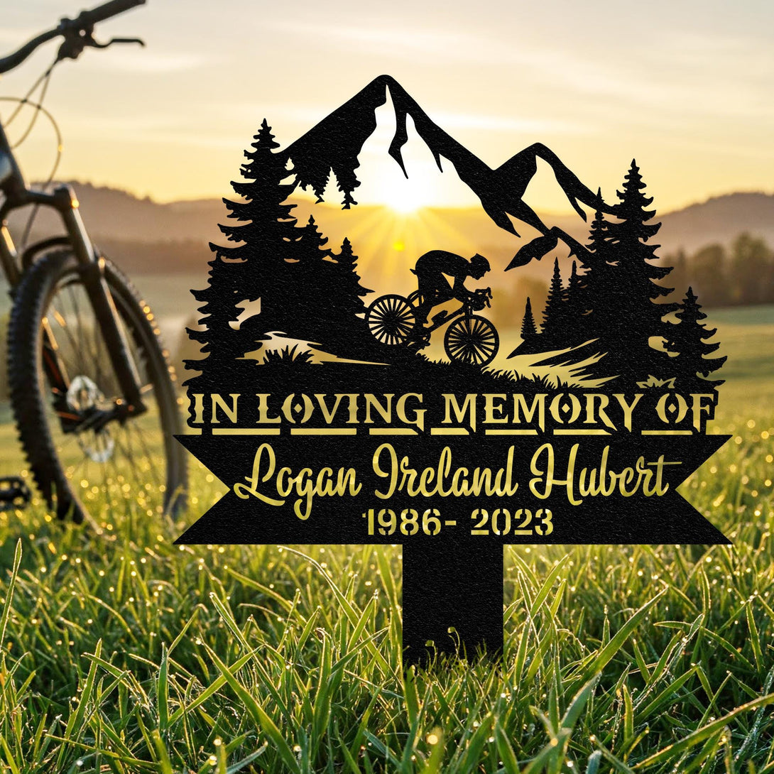 Personalized Cyclist Bike Rider Memorial Stake, Biker Loss, Dad Loss, Mom Lover, Metal Stake, Sympathy Sign, Grave Marker, Remembrance Stake