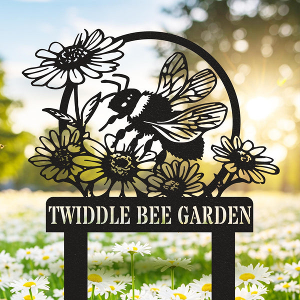 Personalized Honey Bee Garden Metal Sign, Custom Yard Sign, Bee Flowers Garden Stake, Garden Decor, Bee Hive Garden Art, Gardener Bee Keeper