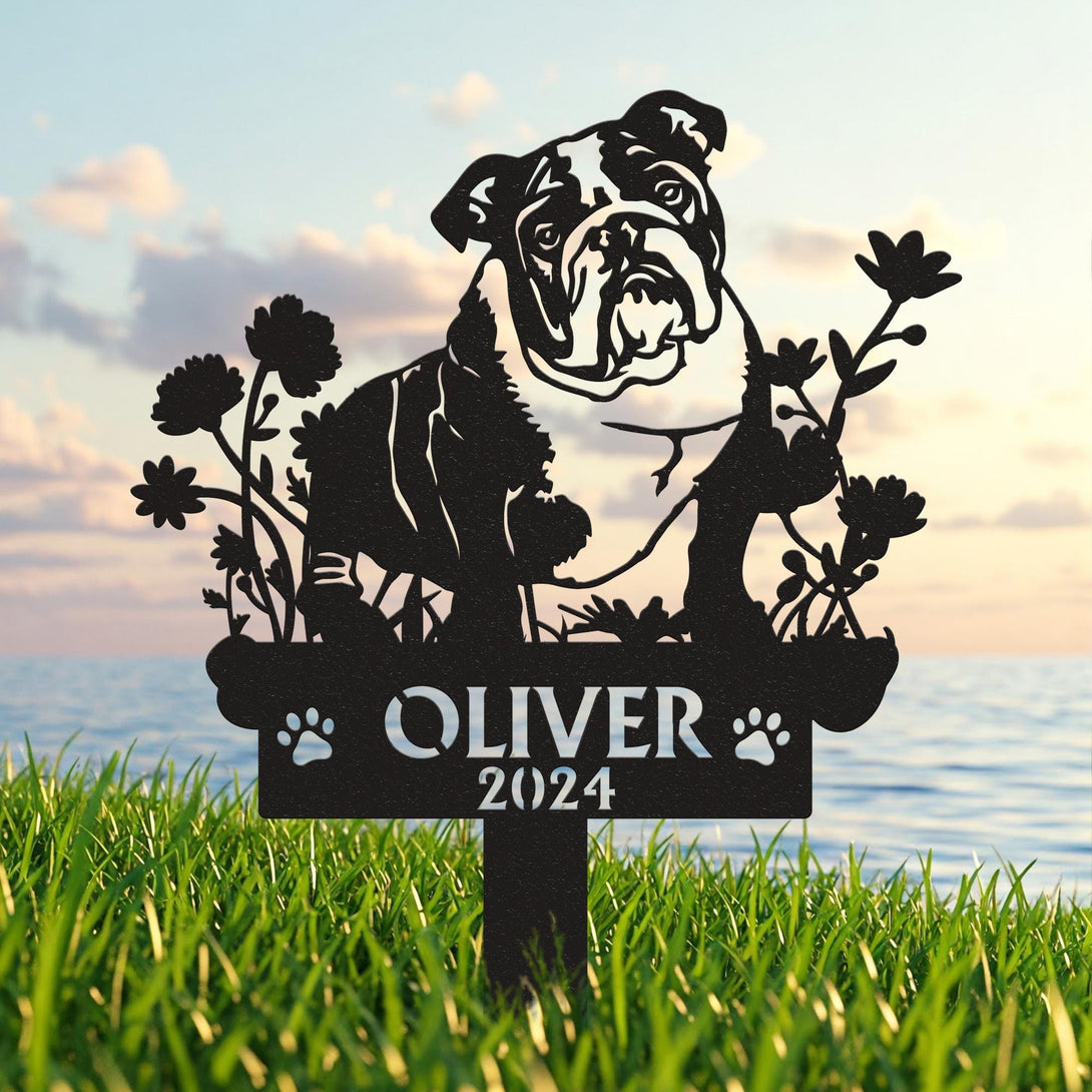 Personalized Bulldog Memorial Metal Stake, Bulldog Gift, Bulldog Memorial Garden Sign, Dog Grave Marker, Remembrance Stake, Pet Loss Gift