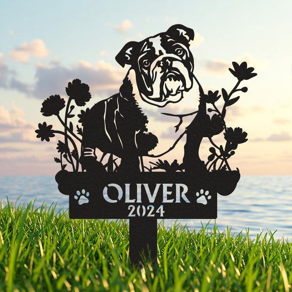 Personalized Bulldog Memorial Metal Stake, Bulldog Gift, Bulldog Memorial Garden Sign, Dog Grave Marker, Remembrance Stake, Pet Loss Gift
