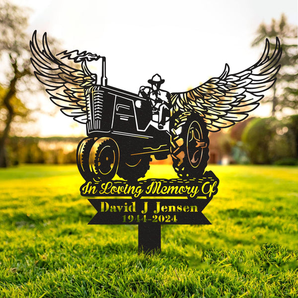Personalized Farmer Memorial Metal Sign, Farming Fields Memorial Metal Stake, Grave Marker, Sympathy Sign, Tractor Metal Remembrance Stake